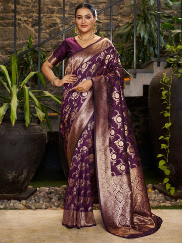 Varanga Women Woven Design Zari Silk Blend Banarasi Saree